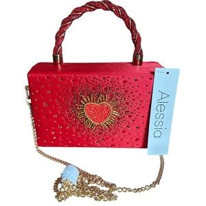 Alessia Bianchi Red Beaded Heart Handbag - NWT